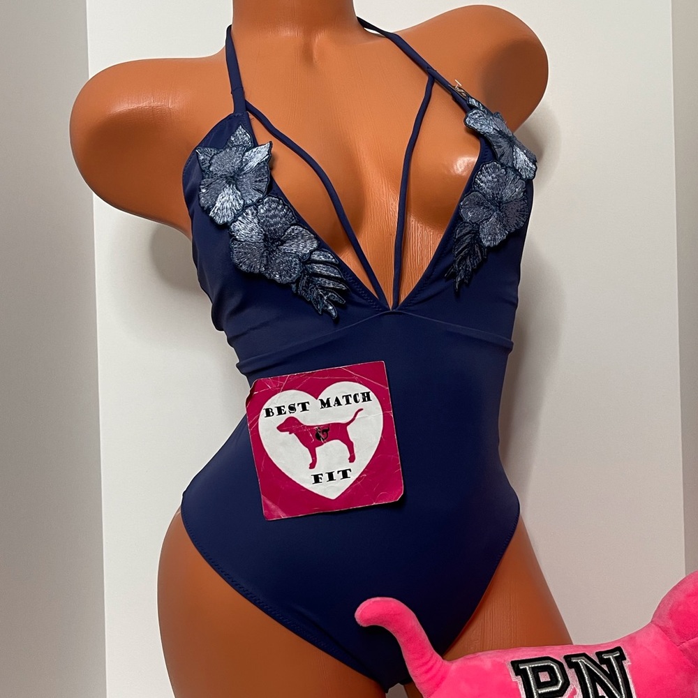 Victoria’s Secret PINK S M L Logo Embroidered One-piece Swimsuit Appliqué Floral